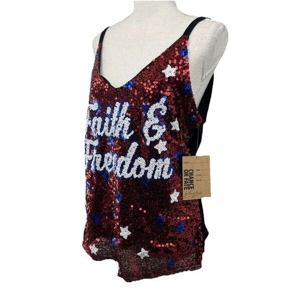 NWT Chance or Fate, Faith & Freedom red, white & blue sequined tank. Sz L - Picture 3 of 11